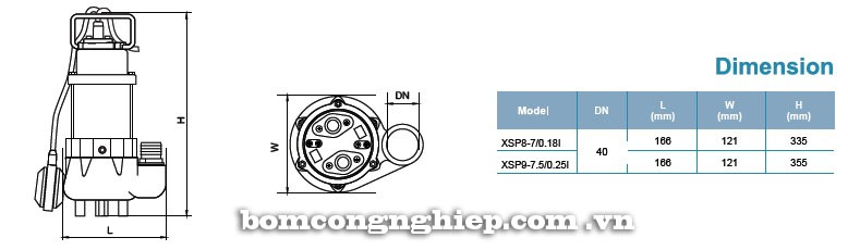 Máy bơm nước thải LEO XSP8 bảng thông số kích thước