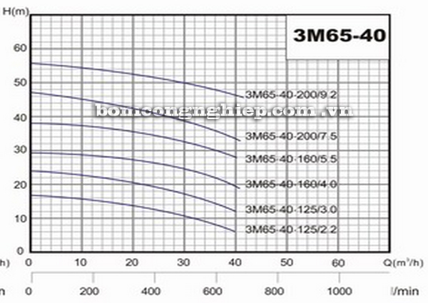 Máy bơm nước Lucky-Pro 3M 65-40 biểu đồ hoạt động