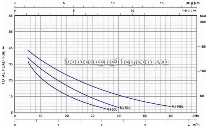 Máy bơm nước Lucky-Pro MJ80L biểu đồ hoạt động