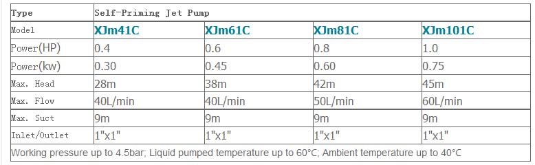 Máy bơm nước dầu Inox LEO XJm101C bảng thông số kỹ thuật