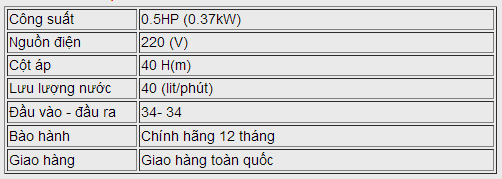 Máy bơm nước chân không LEO XKM 60-1 bảng thông số kỹ thuật