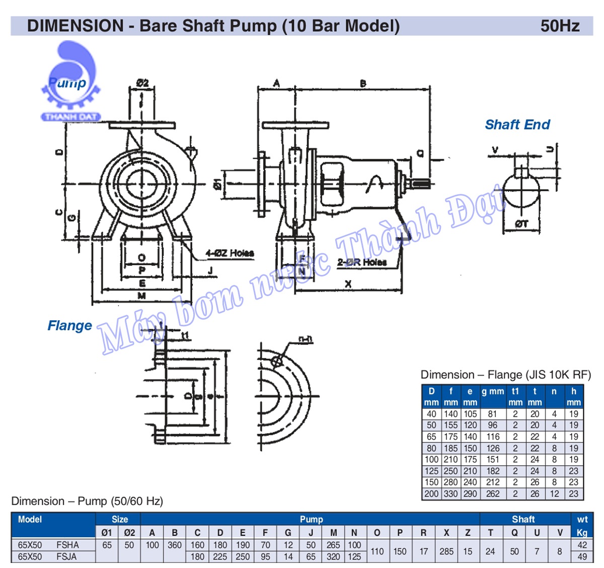 Máy bơm trục rời Ebara 15kW 65×50 FS2JA 5 15