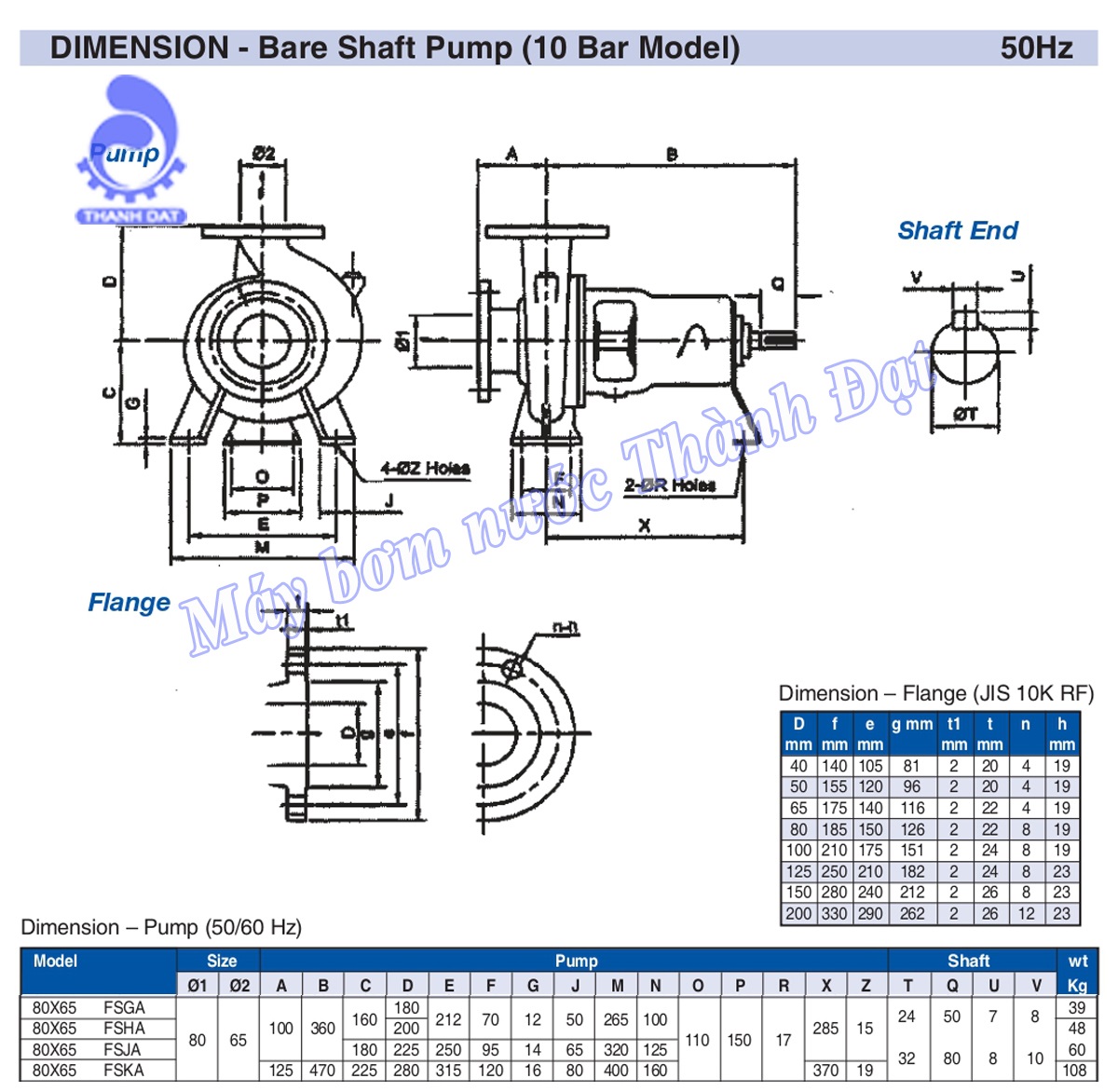 Máy bơm Ebara trục rời 15kW 80×65 FS2HA 5 15