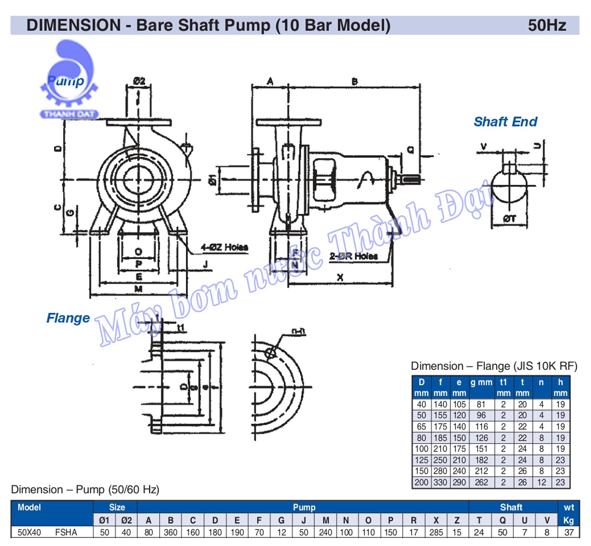 Bơm Ebara ly tâm trục rời 5.5kW 50×40 FS2HA 5 5.5