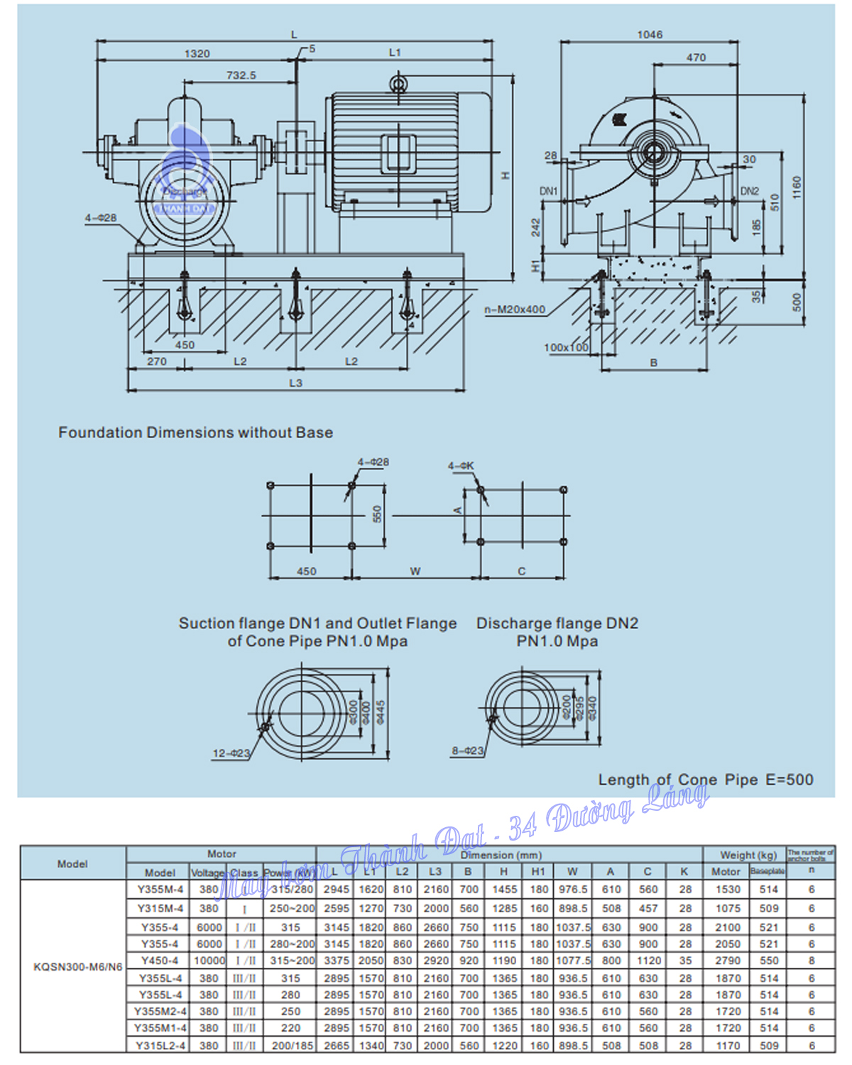 Máy bơm hai cửa hút Kaiquan KQSN300-M6/482 250kW