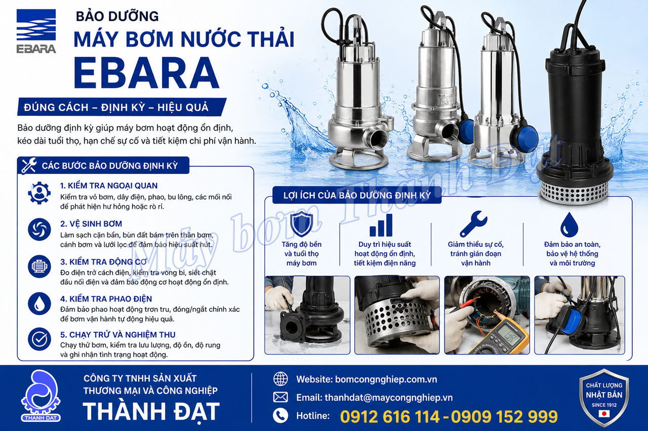 Bảo dưỡng máy bơm nước thải Ebara đúng cách