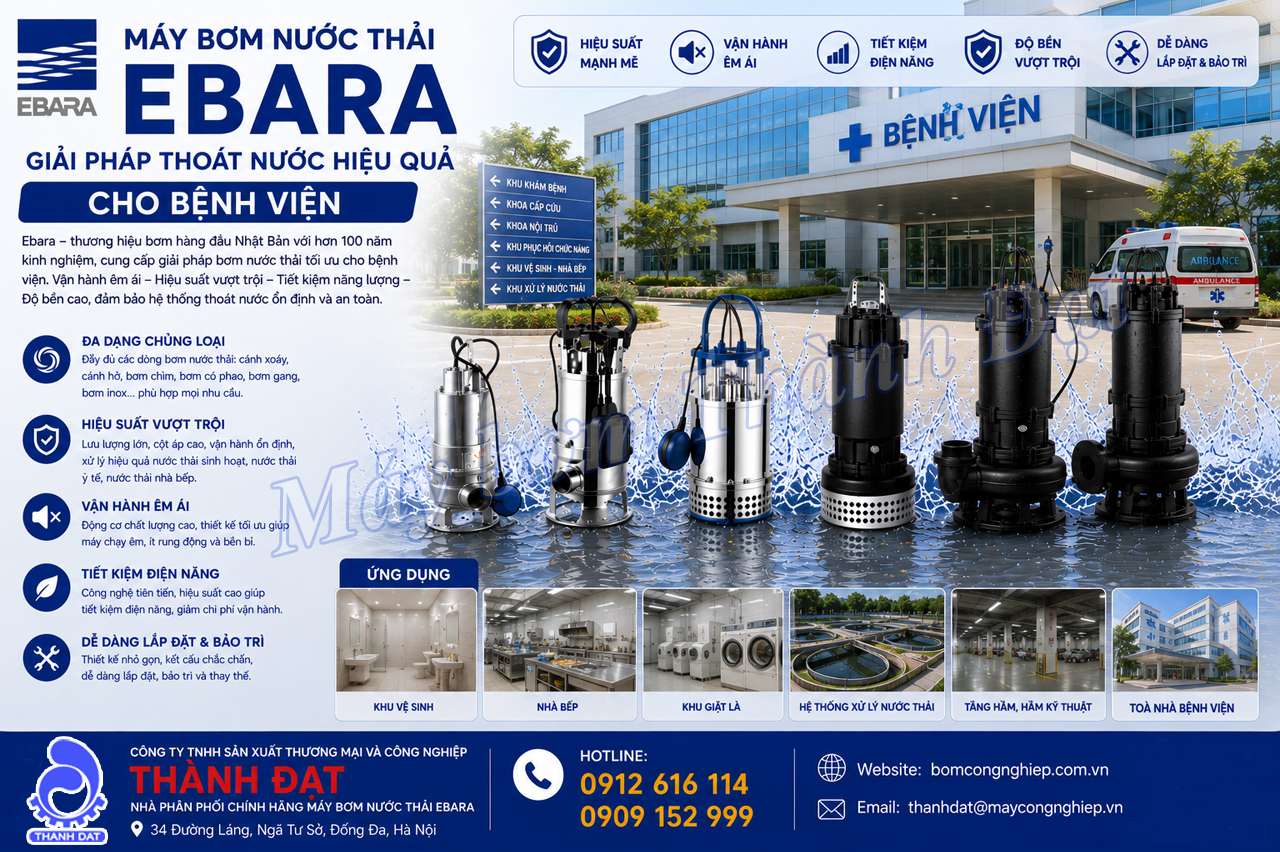 Máy bơm nước thải Ebara cho bệnh viện