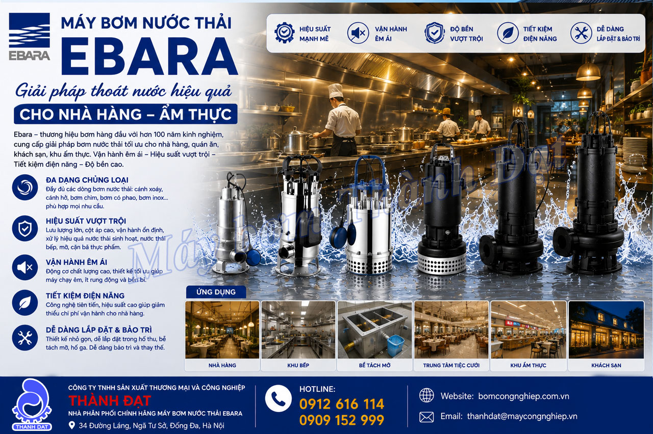 Máy bơm nước thải Ebara cho nhà hàng