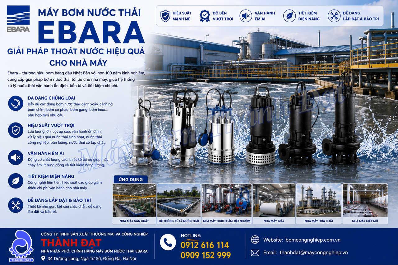 Máy bơm nước thải Ebara cho nhà máy
