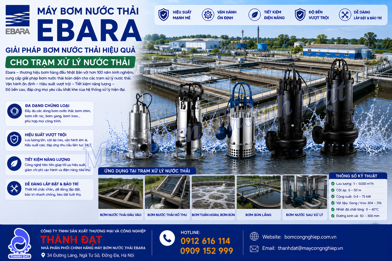 Máy bơm nước thải Ebara cho trạm xử lý nước thải