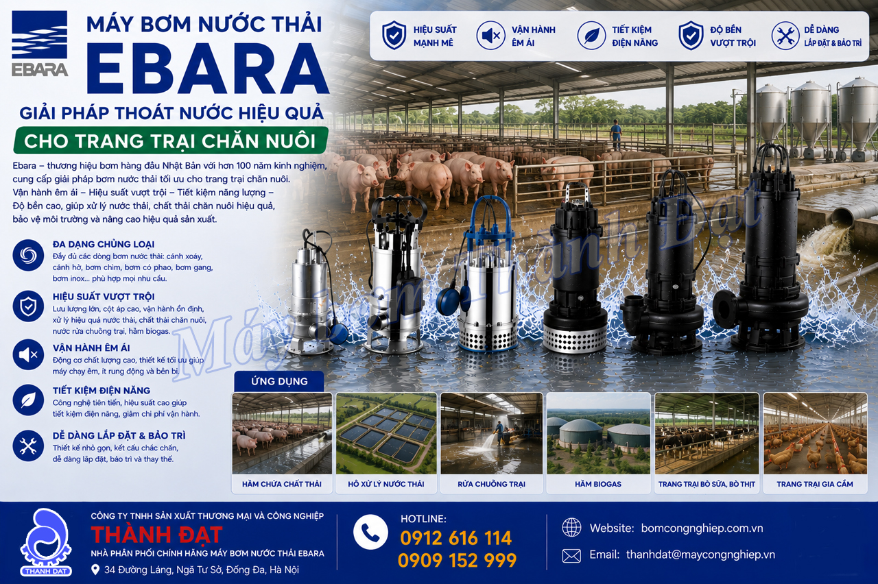 Máy bơm nước thải Ebara cho trang trại chăn nuôi