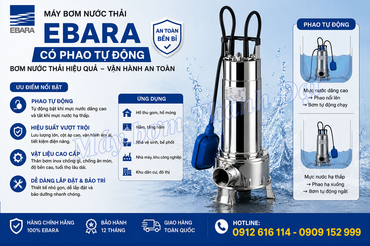 Máy bơm nước thải Ebara có phao