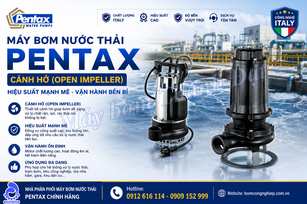 Máy bơm nước thải Pentax cánh hở