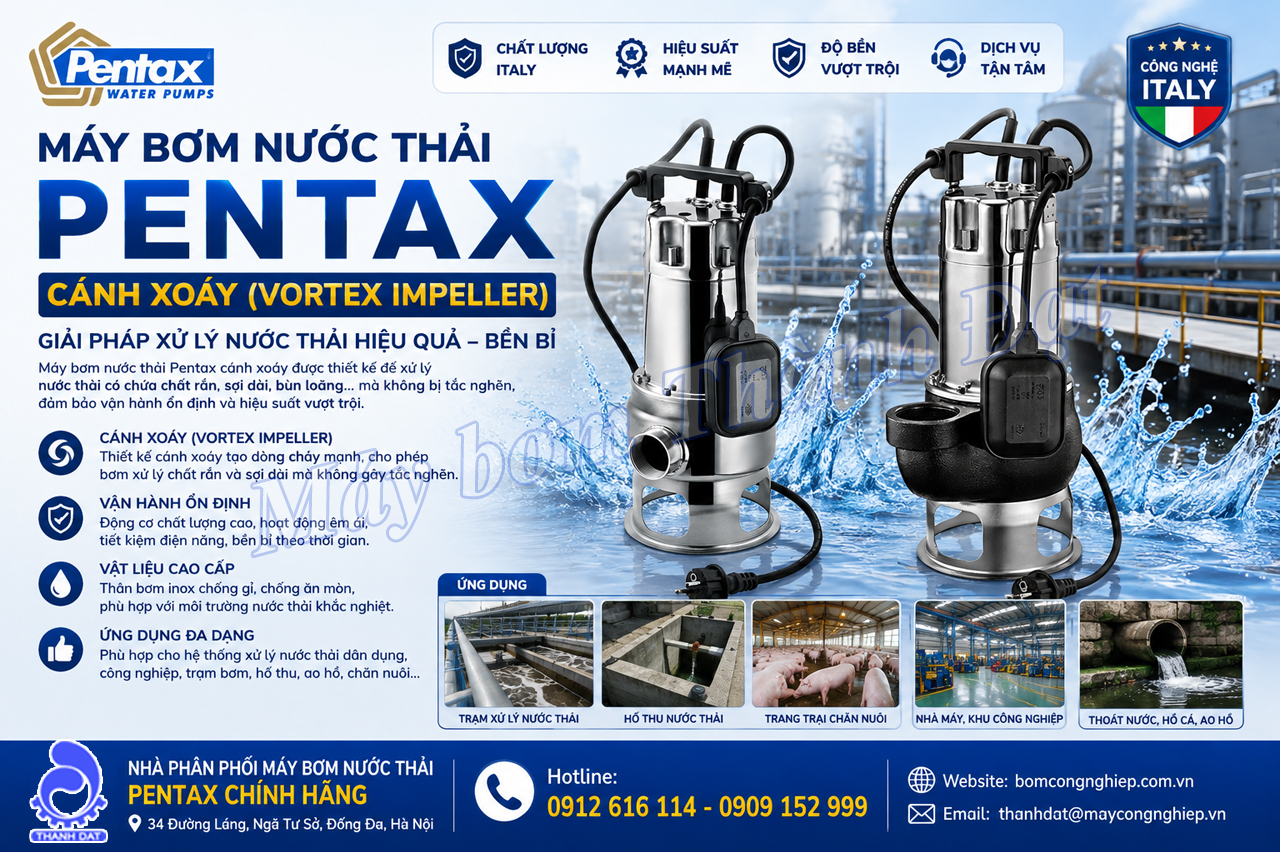 Máy bơm nước thải Pentax cánh xoáy