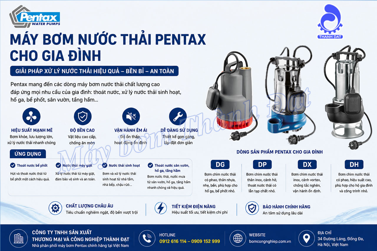 Máy bơm nước thải Pentax cho gia đình