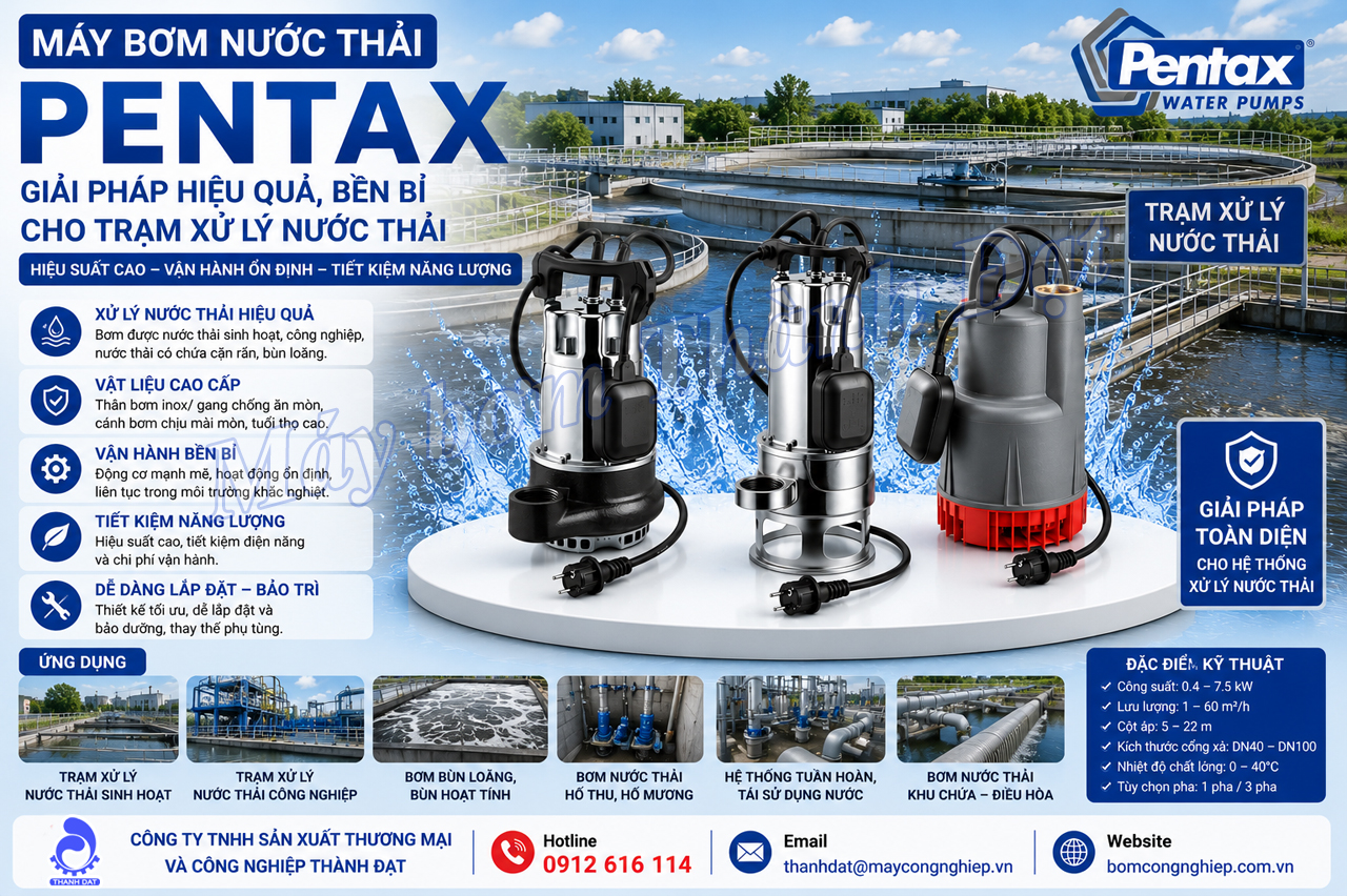 Máy bơm nước thải Pentax cho trạm xử lý nước thải