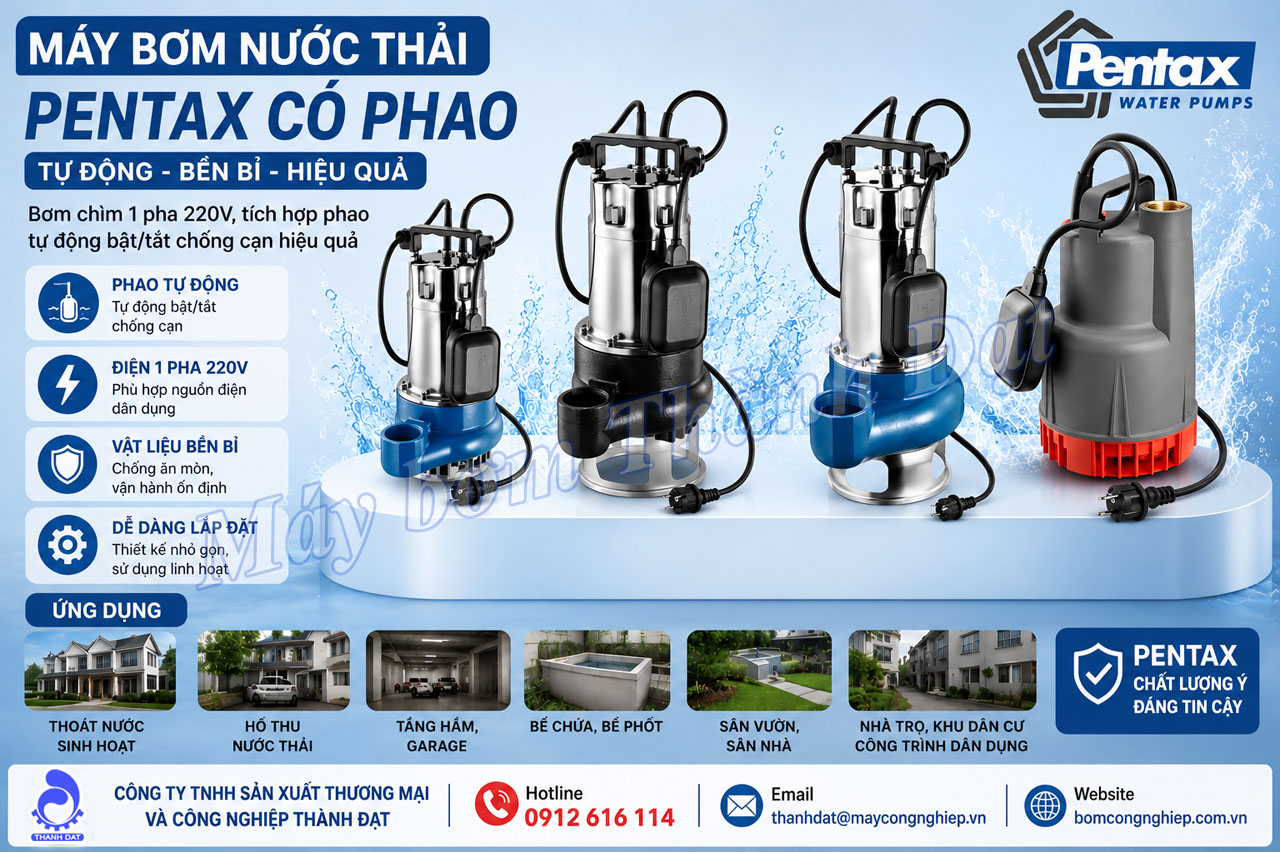 Máy bơm nước thải Pentax có phao