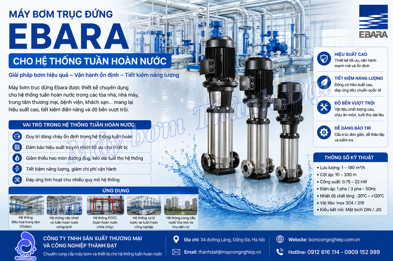 Máy bơm trục đứng Ebara cho hệ thống tuần hoàn nước