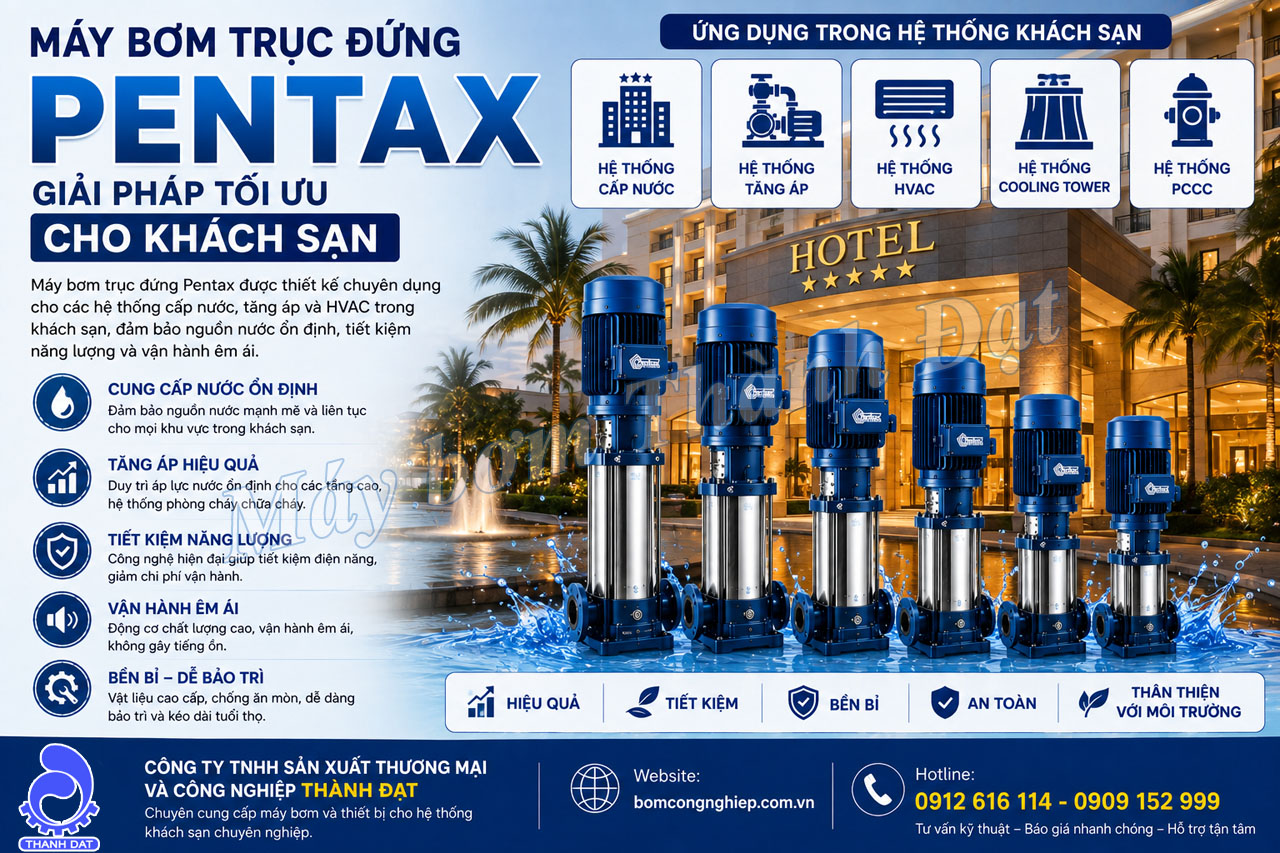 máy bơm trục đứng Pentax cho khách sạn