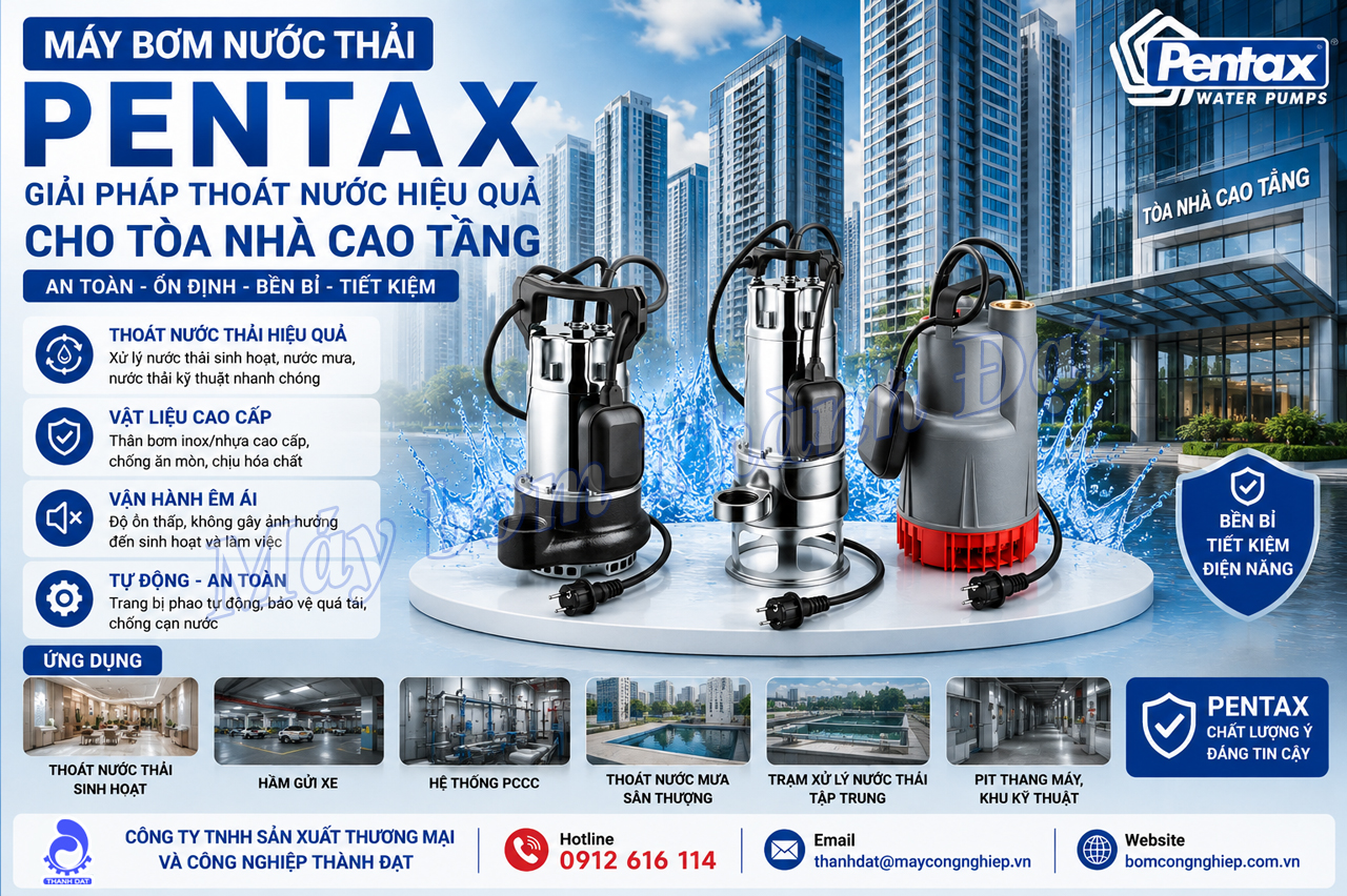 Máy bơm nước thải Pentax cho tòa nhà cao tầng
